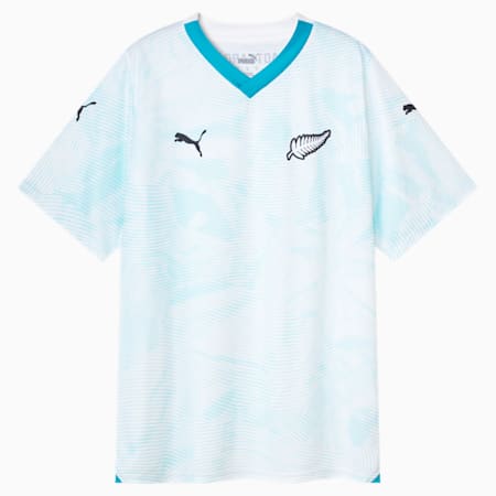 New Zealand Football 2024 Youth Replica Away Jersey, Elektro Aqua-PUMA White-FNZ, small-NZL