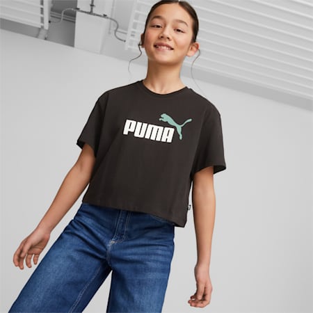Girls Logo Cropped Tee Youth, PUMA Black-Puma White, small-DFA