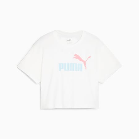 Girls Logo Cropped Tee Youth, PUMA White, small-THA