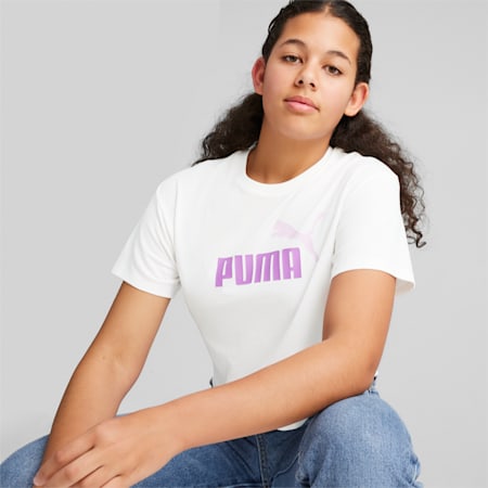 Dziewczęca skrócona koszulka z logo, PUMA White-print, small