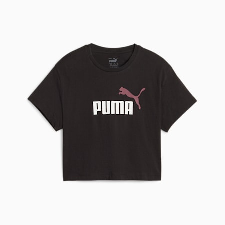 เสื้อยืดเอวลอยเด็กโต Girls Logo, PUMA Black-Peach Smoothie, small-THA