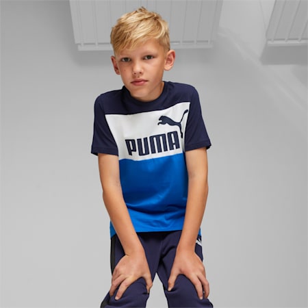 Camiseta juvenil Essentials+ Colour Blocked, Racing Blue-XX, small