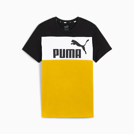 Essentials+ Colour Blocked Youth Tee, Yellow Sizzle-PUMA Black, small