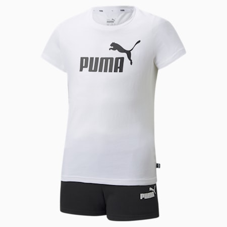Logo Tee and Shorts Youth Set, Puma White, small