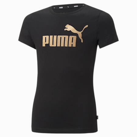 Essentials+ Logo Tee Youth, Puma Black-Gold, small-SEA