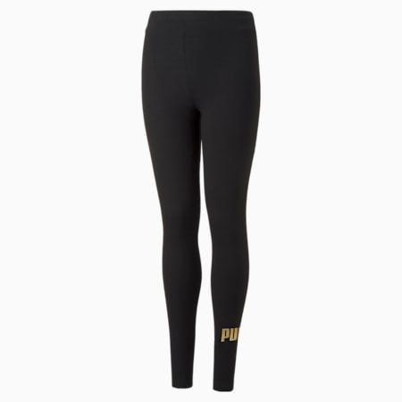 Essentials+ Logo Youth Leggings, Puma Black-Gold, small-THA