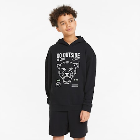 Play UV Graphic Youth Hoodie, Puma Black, small-IND