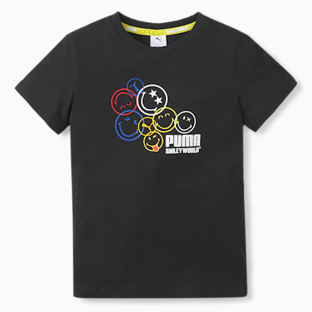 PUMA x SMILEY WORLD Kinder T-Shirt, Puma Black, small