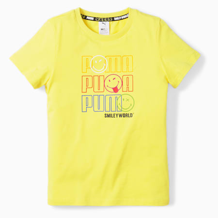 T-shirt PUMA x SMILEY WORLD bambino, Vibrant Yellow, small