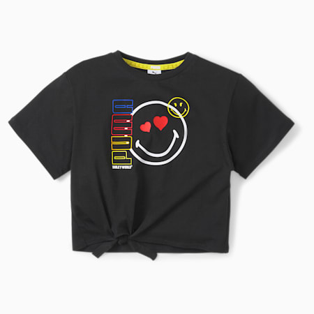 PUMA x SMILEY WORLD Kids' T-shirt, Puma Black-hearts, small-IND