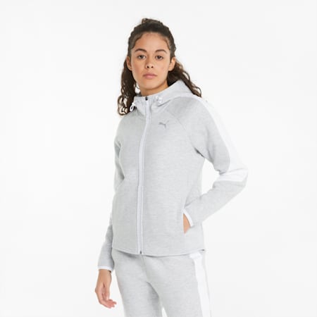 Evostripe Full-Zip Women's Hoodie, Light Gray Heather, small-AUS