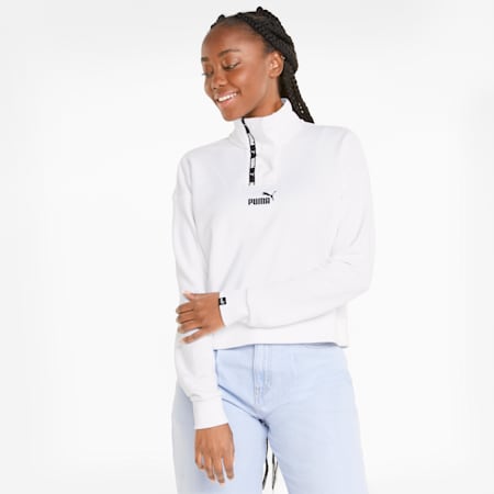 Power Half-Placket sweater voor dames, Puma White, small