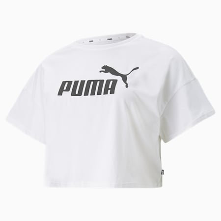 Essentials PLUS korter model logo-T-shirt voor dames, Puma White, small
