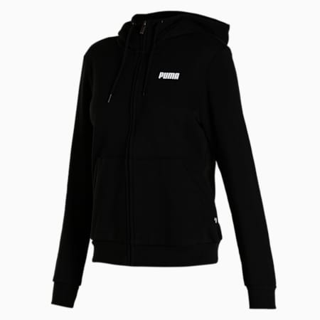 Felpa con cappuccio e zip integrale Essentials lunga da donna, Puma Black, small