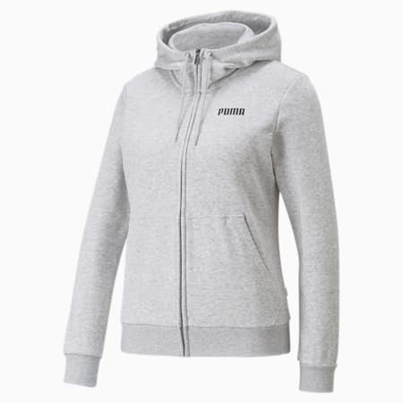 Essentials Full-Zip Full-Length Women's Hoodie, Light Gray Heather, small-THA