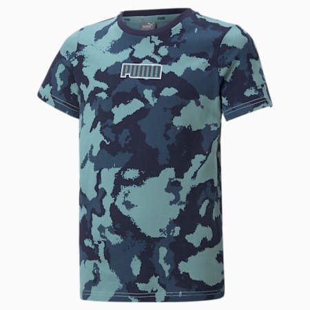 Alpha Printed Youth Tee, Mineral Blue, small