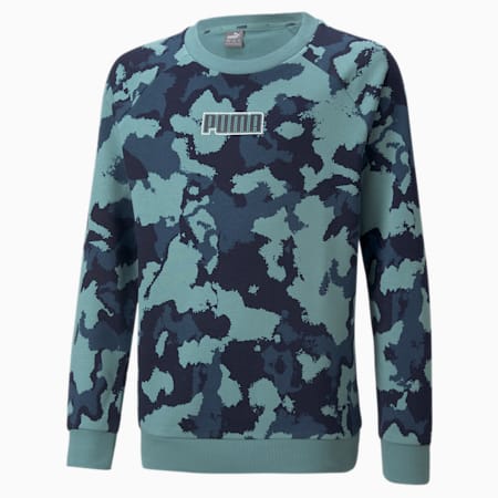Alpha Printed Crew Youth Sweatshirt, Mineral Blue, small
