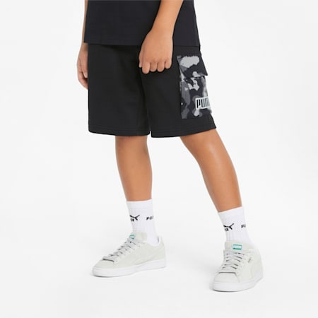 Alpha Cargo Youth Sweat Shorts, Puma Black, small-SEA