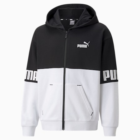 Power hoodie met rits voor jongeren, Puma Black-White, small