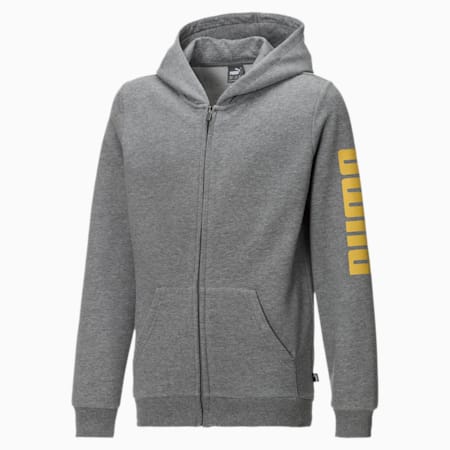 Fleece hoodie met rits voor jongens, Medium Gray Heather-Yellow, small