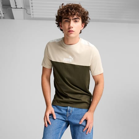 Essentials+ Block T-shirt voor heren, Dark Olive, small