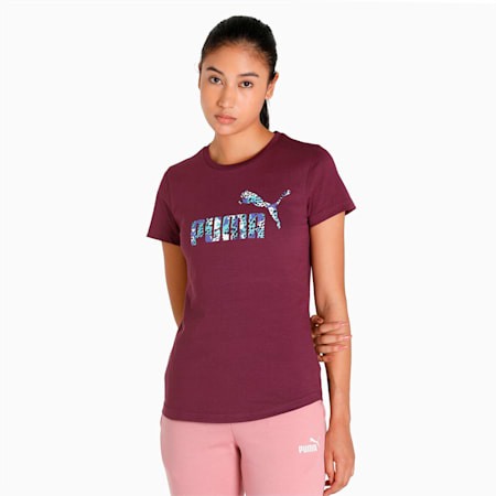 PUMA No. 1 Leopard Logo Women's T-Shirt, Grape Wine, small-IND