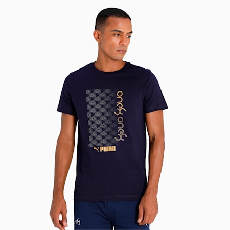 Gold Foil Graphic Men's T-Shirt, Peacoat, small-IND