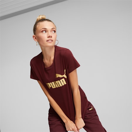 Essentials+ Metallic Logo Women's Tee, Aubergine, small-AUS