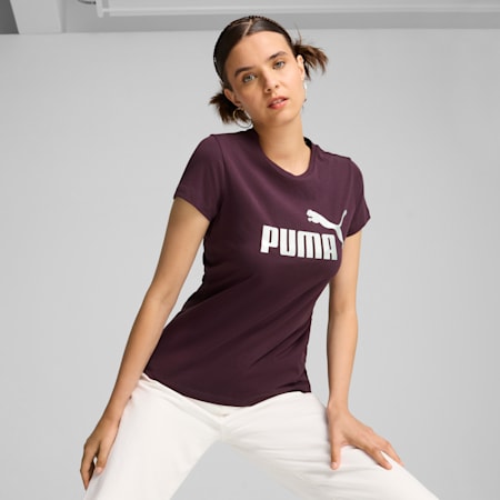 Essentials+ Metallic Logo T-Shirt Damen, Midnight Plum, small