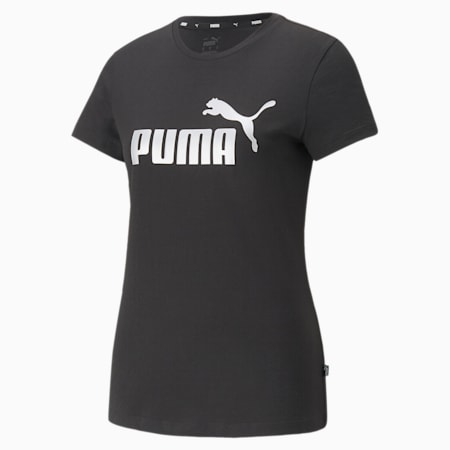 Essentials+ T-shirt met metallic logo dames, Puma Black-silver metallic, small