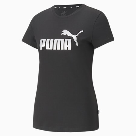 Essentials+ Metallic Logo Women's Tee, Puma Black-silver metallic, small-SEA
