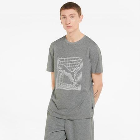Cat Graphic Men's T-Shirt, Medium Gray Heather, small-PHL