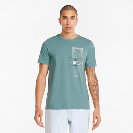 Reflective Graphic Men's T-Shirt, Mineral Blue, small-IND