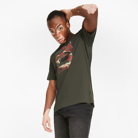 Box Logo Camo Men's T-shirt, Forest Night, small-IND
