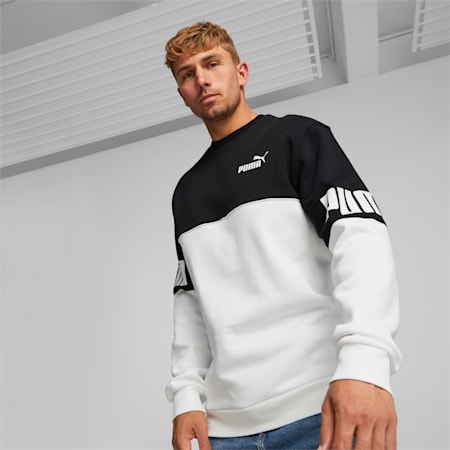 Power Colourblock Crew Neck Sweatshirt Men, Puma White, small-THA