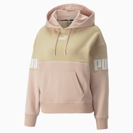 Power hoodie met kleurblok voor dames, Light Sand, small