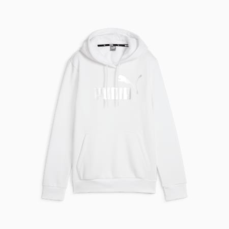 Essentials+ hoodie met metallic logo voor dames, PUMA White, small
