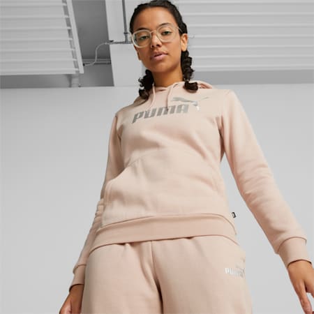 Essentials+ hoodie met metallic logo voor dames, Rose Quartz, small