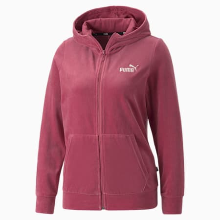 Velour Full-Zip Women's Regular Fit Hoodie, Dusty Orchid, small-IND