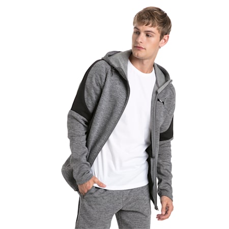 Evostripe Full Zip Men's Hoodie, Medium Gray Heather, small-SEA