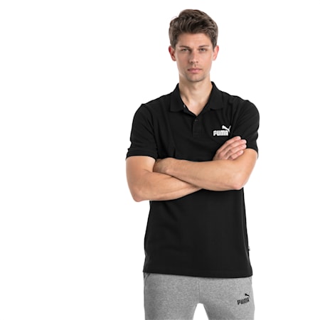 Essential Short Sleeve Men's Polo Shirt, Cotton Black, small-PHL