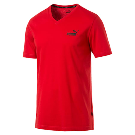 Essentials V-Neck Men's Cotton T-Shirt, High Risk Red, small-IND