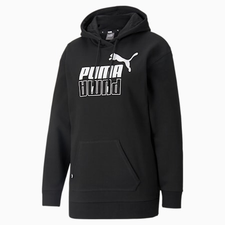 PUMA POWER Women's Elongated Hoodie, Puma Black, small-AUS