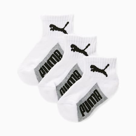 Kids' Terry Quarter Cut Socks [3 Pairs], WHITE / GREY, small