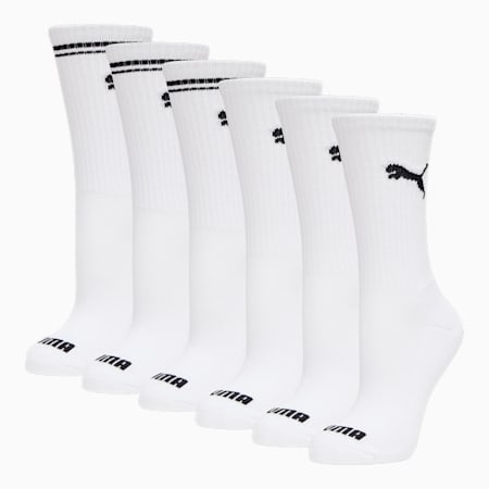 Women's Half-Terry Crew Socks (6 Pack), WHITE / BLACK, small