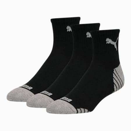 Men's Half-Terry Quarter Length Crew Socks (3 Pack), BLACK / GREY, small