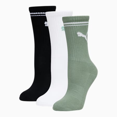 Women's Half-Terry Crew Socks (3 Pack), MEDIUM GREEN, small