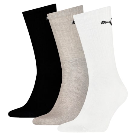 PUMA Unisex Crew Socks 3 Pack, white-grey-black, small