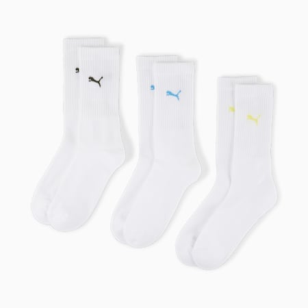 PUMA Unisex Crew Socks 3 Pack, white combo, small