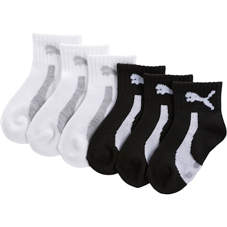Infant Unisex Quarter Crew Socks (3 Pairs), WHITE / BLACK, small